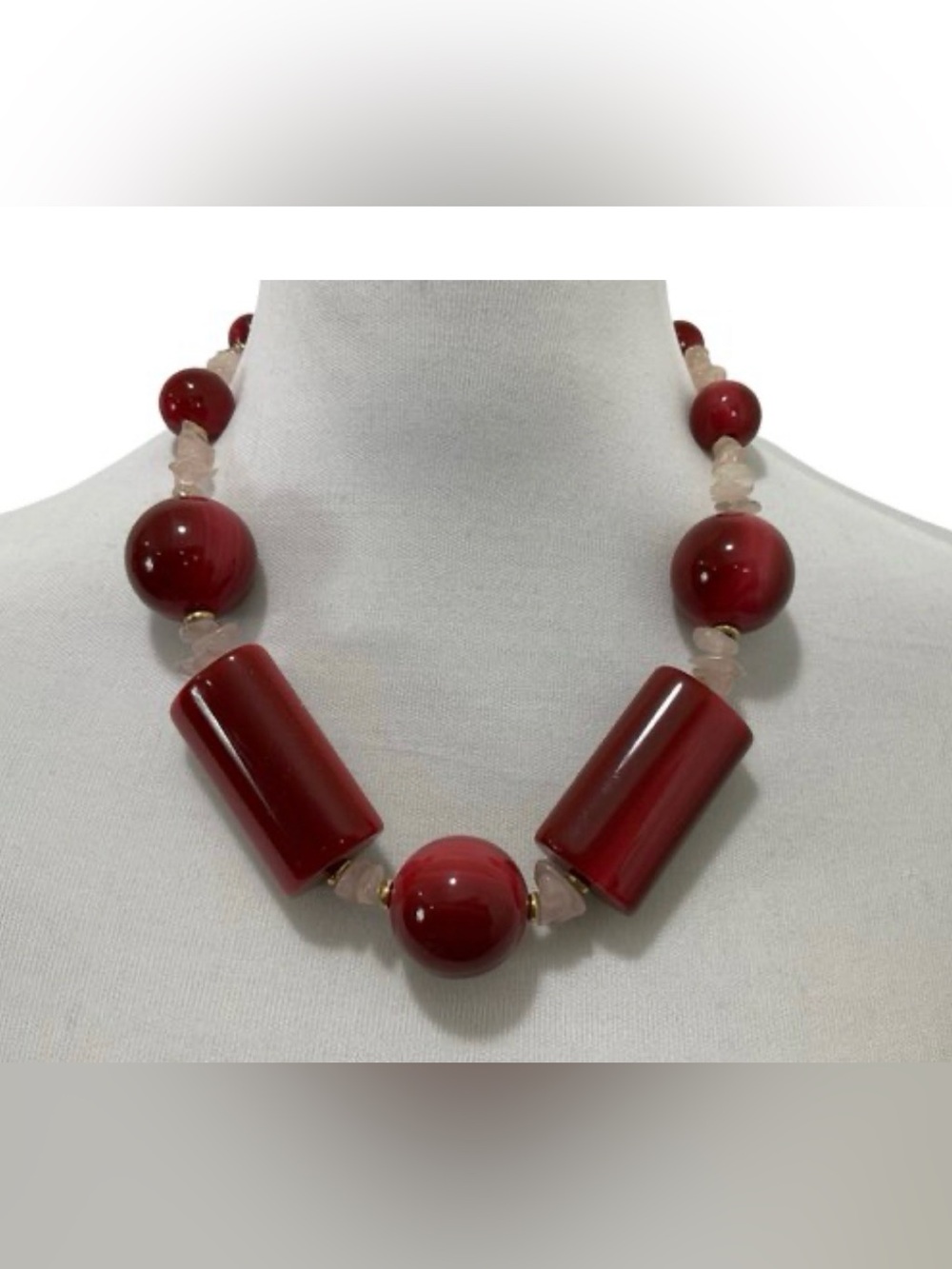 Pink Quartz And Bead Necklace 19” Long